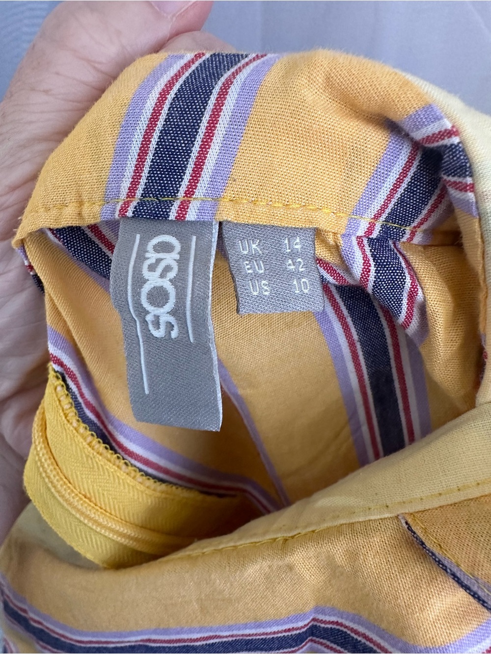 Asos Maxi Dress Size 10 Yellow Blue White Striped Knot Detail Beachy Cotton - Picture 5 of 8